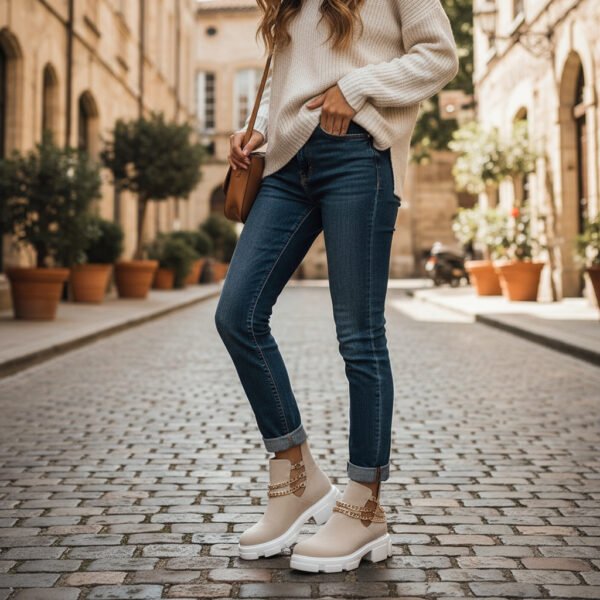 Lascana Damen Stiefeletten Beige mit Goldkette – Stil & Komfort vereint – Bild 6