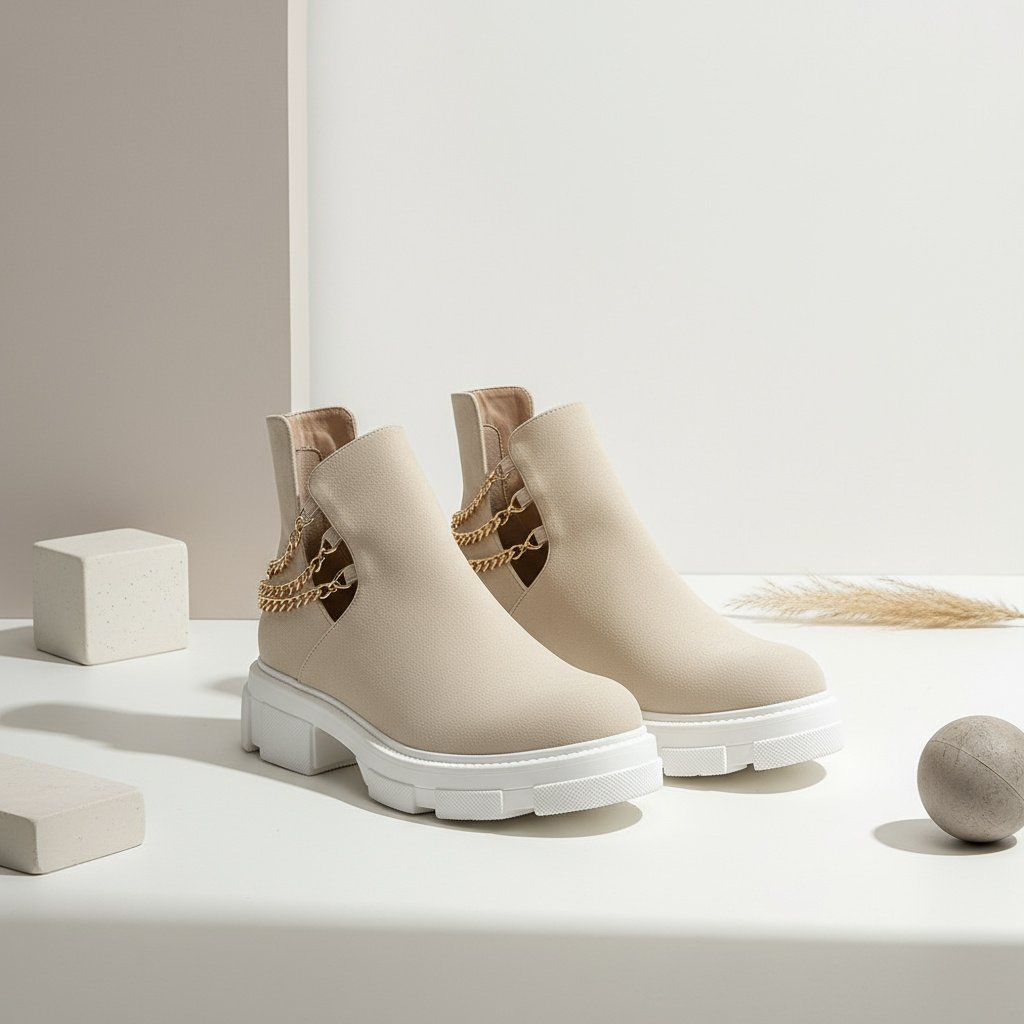 7 Lascana Damen Stiefeletten Beige mit Goldkette – Stil & Komfort vereint – Bild 1